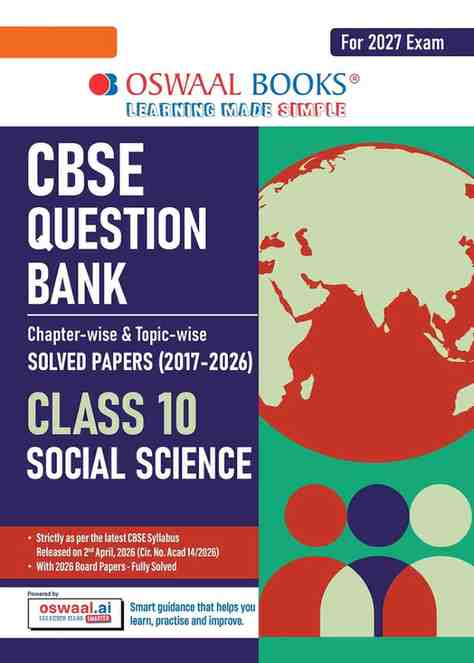 Oswaal CBSE Class 10 Social Science Question Bank 2027 with solved papers (2017–2026), latest syllabus, competency-based questions & board exam practice